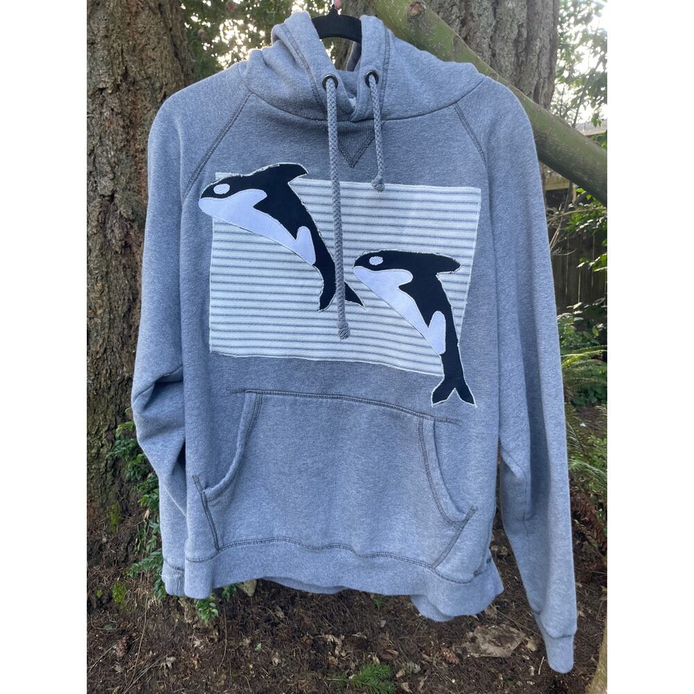 Large Orca Upcycled Sweatshirt Hoodie - Picture 6 of 6